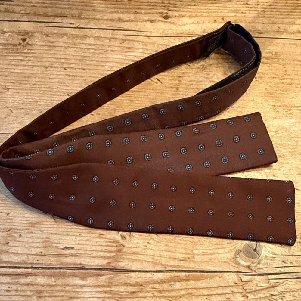100% Silk Vintage Hand Block Printed Brown and Blue Bow Tie